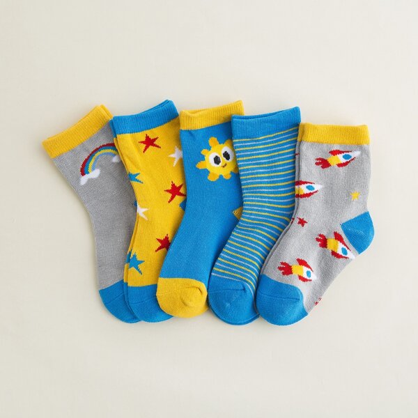 

5pairs Toddler Boys Cartoon Graphic Socks, Multicolor
