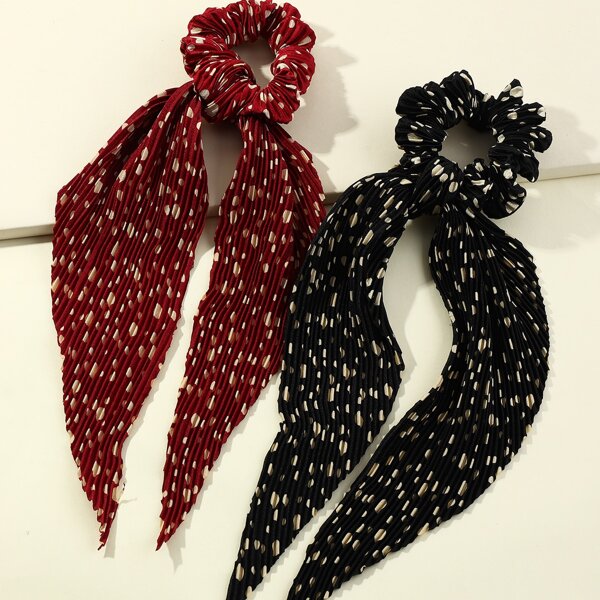 

2pcs Polka Dot Pattern Scrunchie Scarf, Multicolor