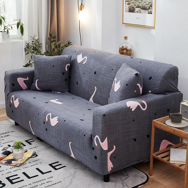 

Flamingo Print Sofa Cover With 1pc Cushion Cover Without Filler, Grey