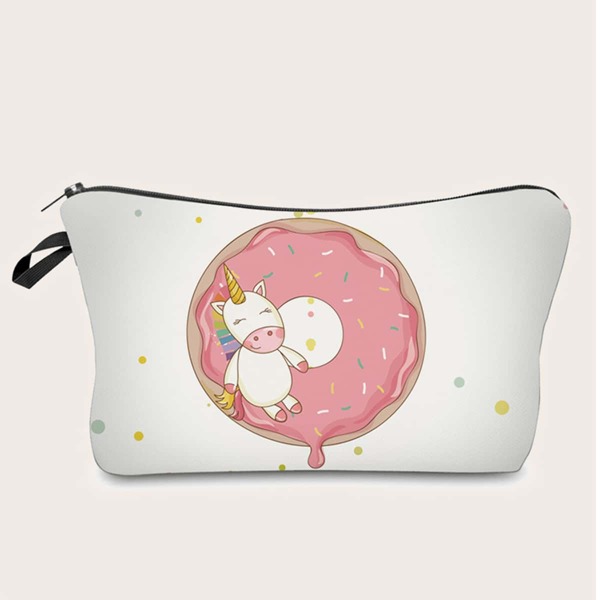 

Donuts & Cartoon Graphic Makeup Bag, Multicolor