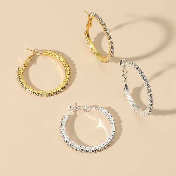 

2pairs Rhinestone Hoop Earrings, Multicolor