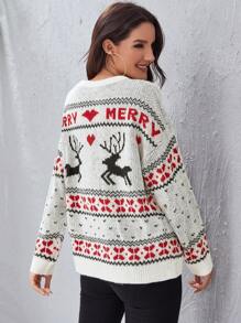 Drop Shoulder Christmas Pattern Sweater