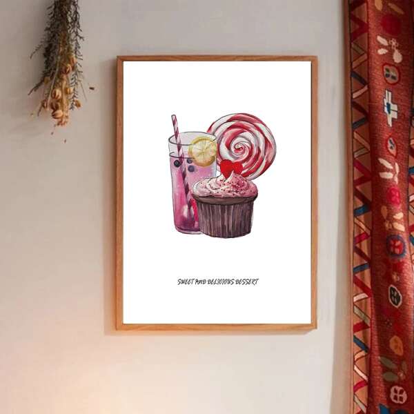 

Dessert Print Wall Painting Without Frame, White