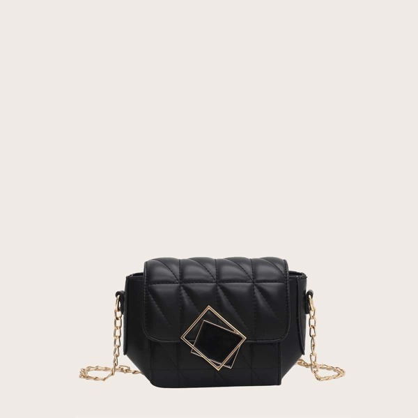

Quilted Flap Chain Crossbody Bag, Black
