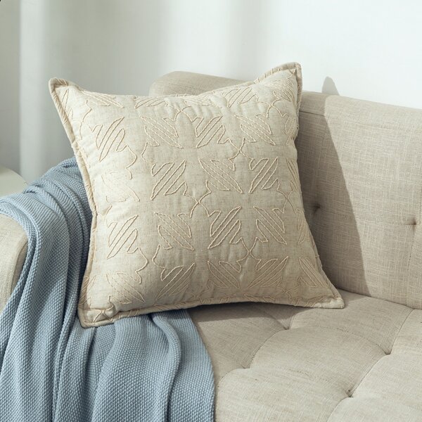

Embroidery Detail Cushion Cover Without Filler, Beige