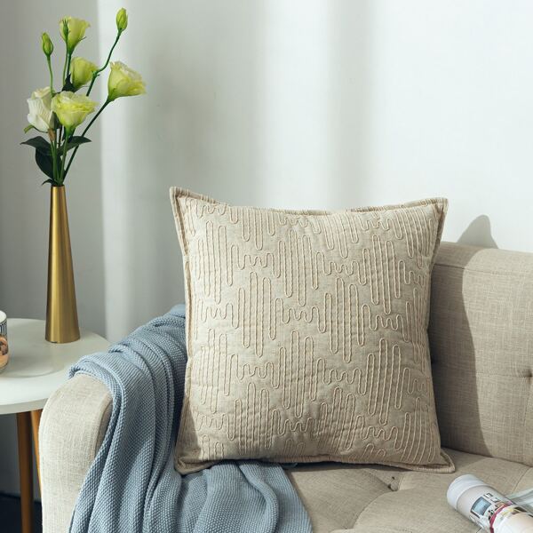 

Embroidery Detail Cushion Cover Without Filler, Beige