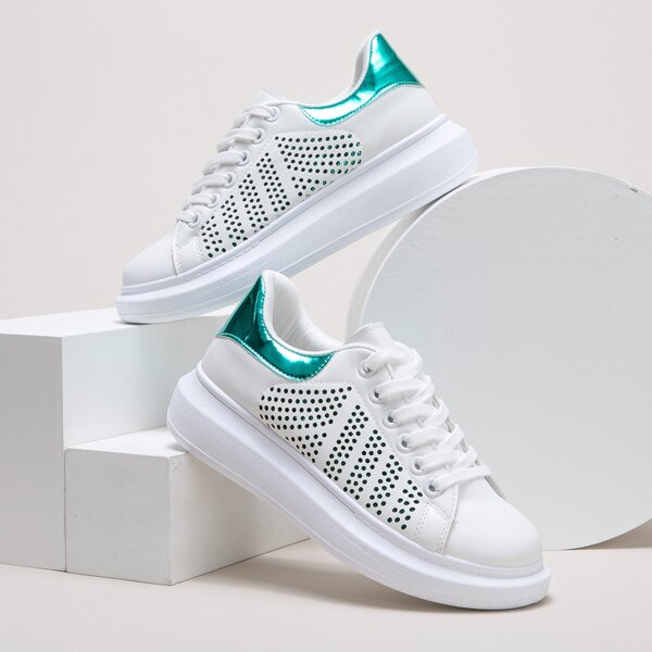 

Perforated Detail Lace-up Front Skate Shoes, White