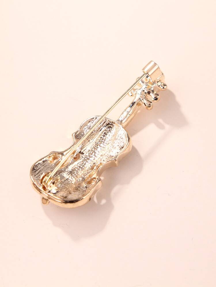 Rhinestone Violin Design Brooch