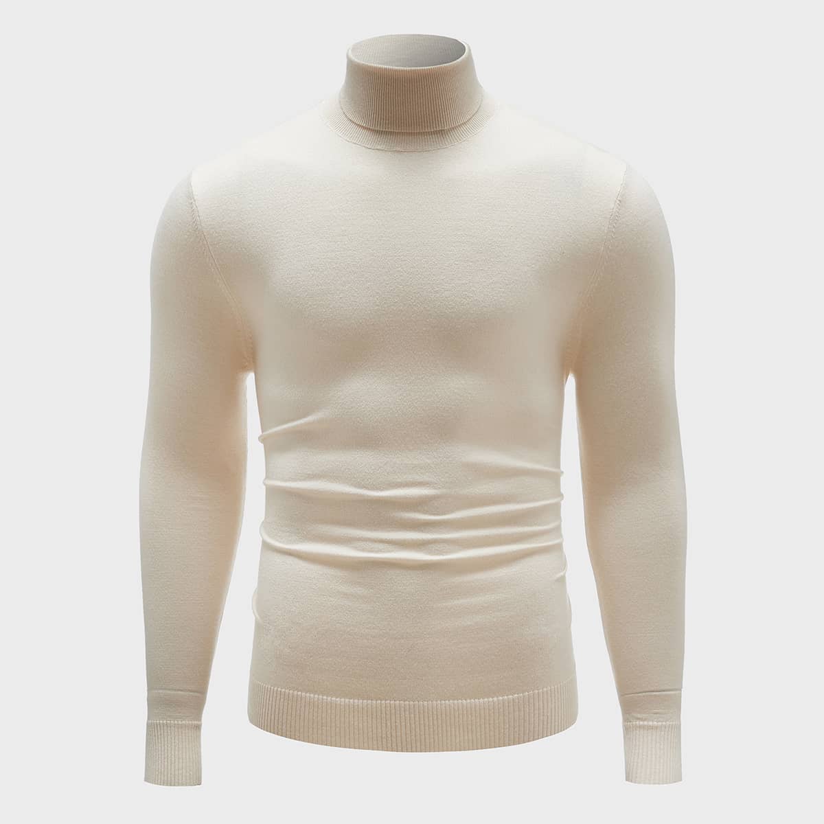 

Men High Neck Solid Sweater, Beige