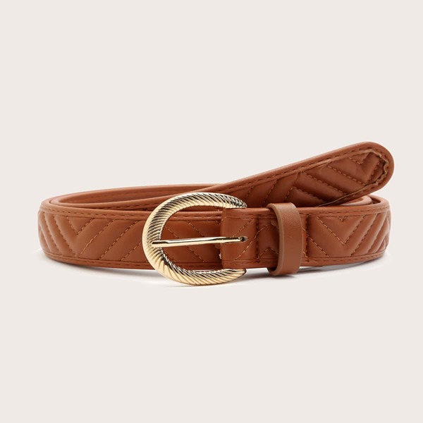 

Stitched Metal Buckle Belt, Brown