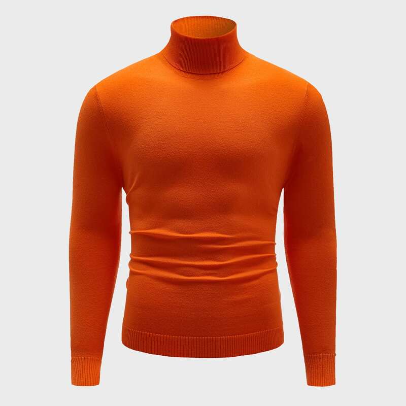 

Guys Neon Orange High Neck Solid Sweater, Orange neon