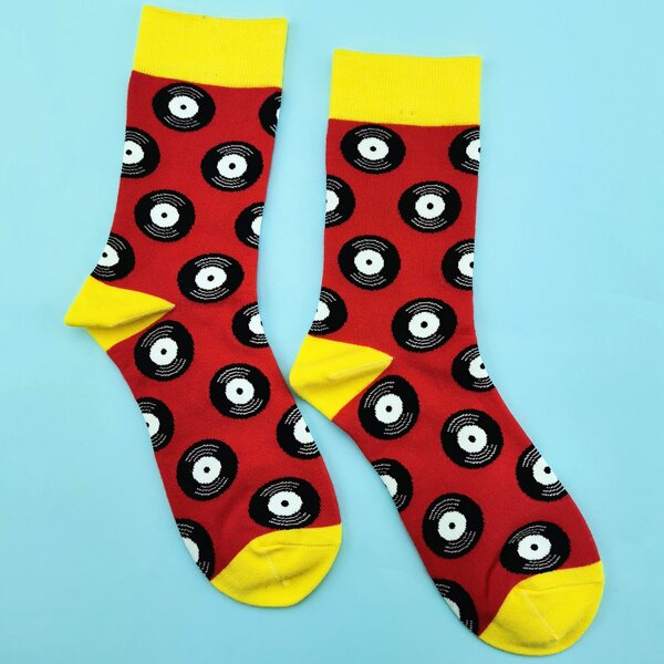 

Circle Print Crew Socks, Red