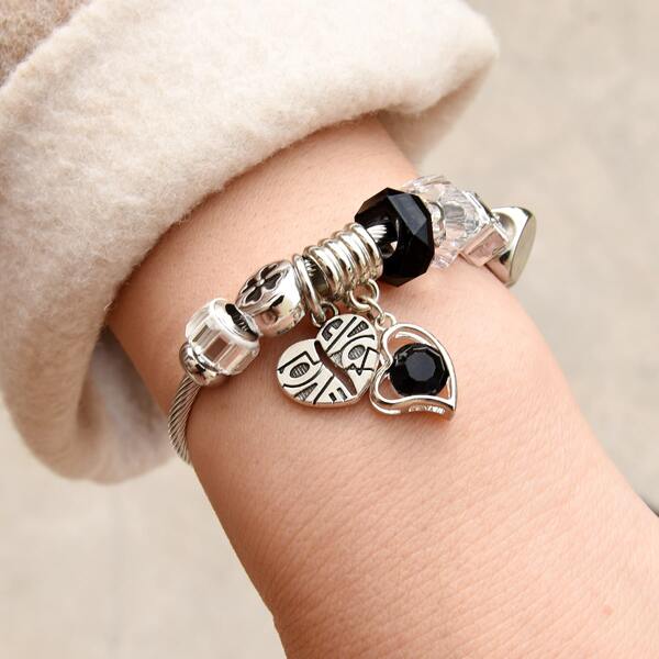 

Heart Star Charm Bangle, Silver