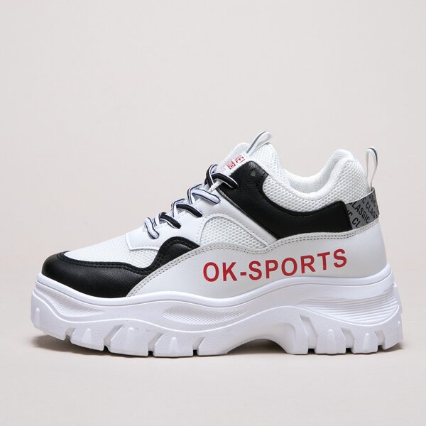 

Lace-up Front Two Tone Mesh Panel Chunky Sneakers, White