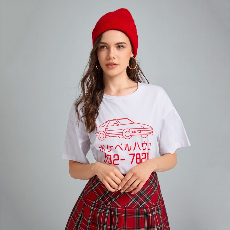 

Japanese Letter Car Graphic Tee, White