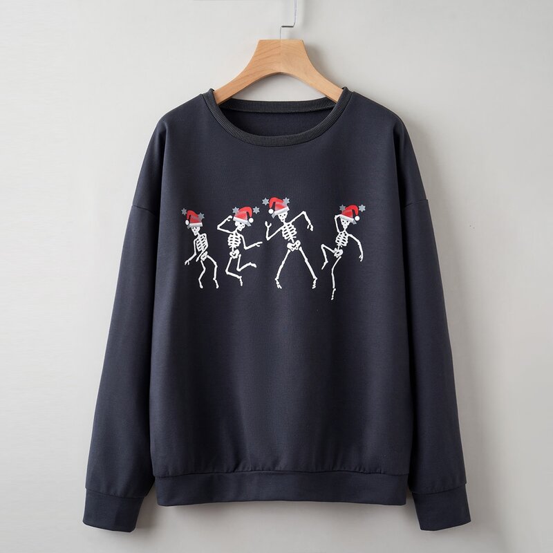 

Christmas Skull Graphic Oversized Sweatshirt, Dark grey