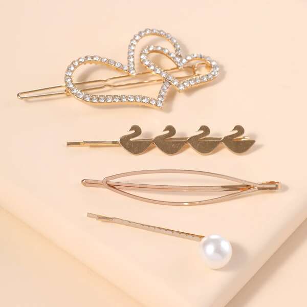 

4pcs Faux Pearl Hair Clip, Gold