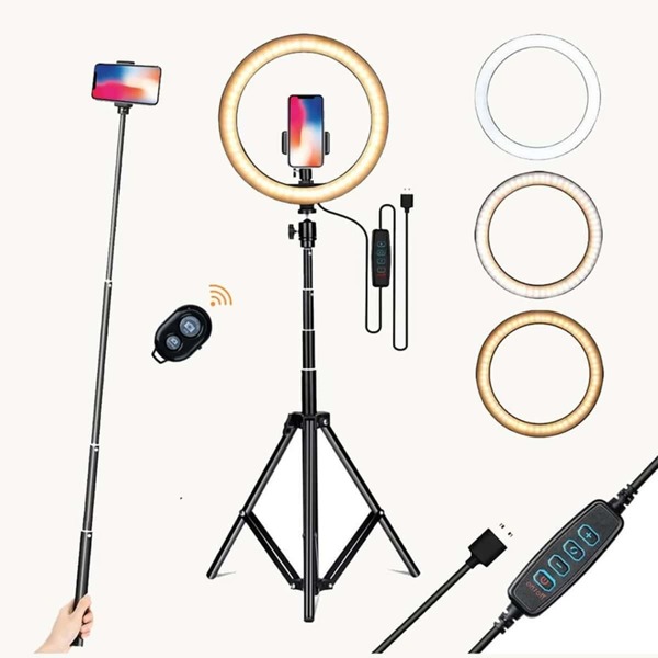 

1pc Bluetooth Ring Fill Light With Phone Tripod Holder, Black