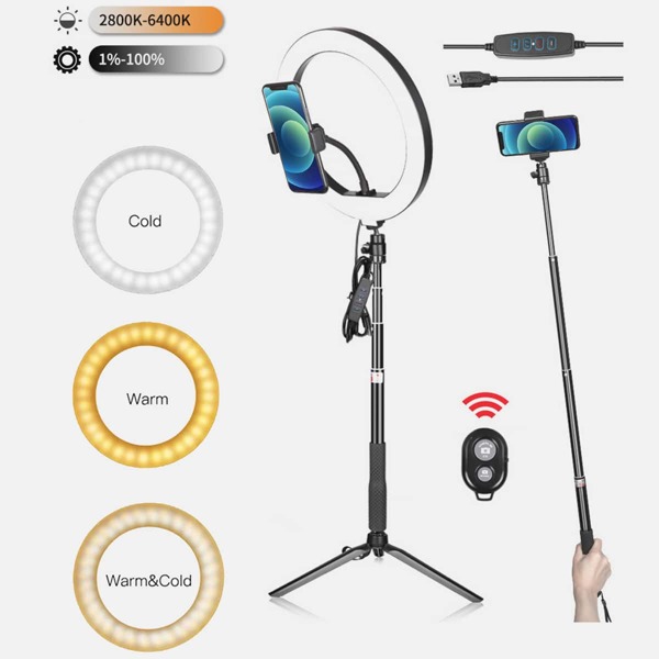 

1pc Bluetooth Ring Fill Light With Phone Tripod Holder, Black