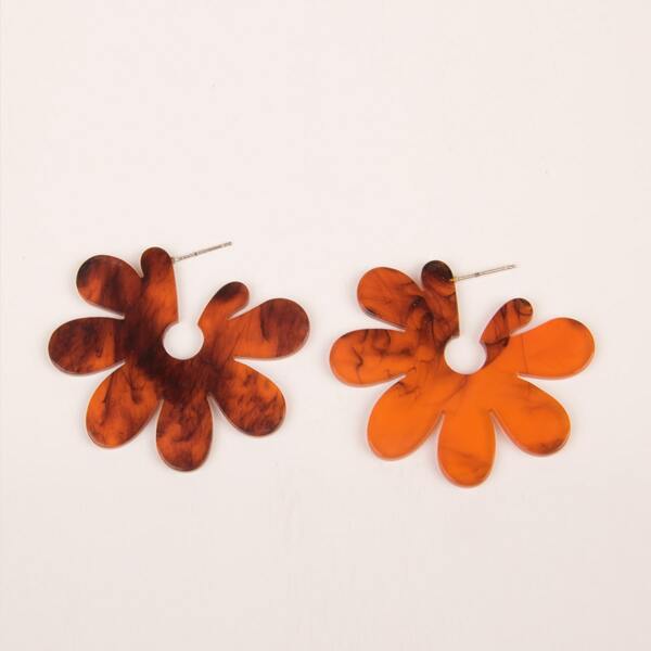 

Flower Decor Earrings, Brown