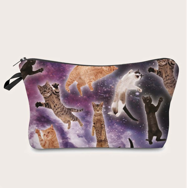 

Cat & Galaxy Print Makeup Bag, Multicolor