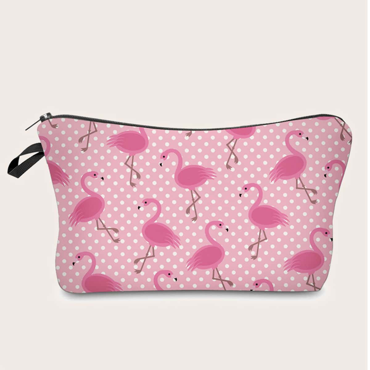 

Polka Dot & Flamingo Print Makeup Bag, Multicolor