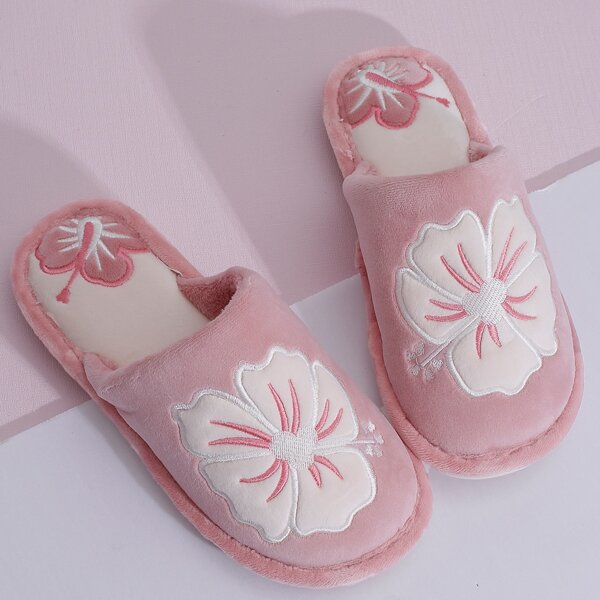 

Flower Embroidered Slippers, Pink