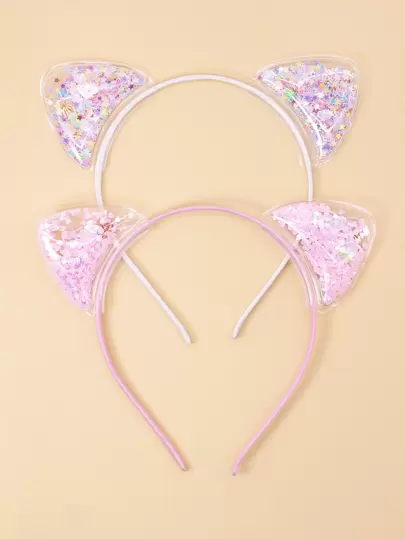 2入組小女童貓咪耳朵設計髮箍