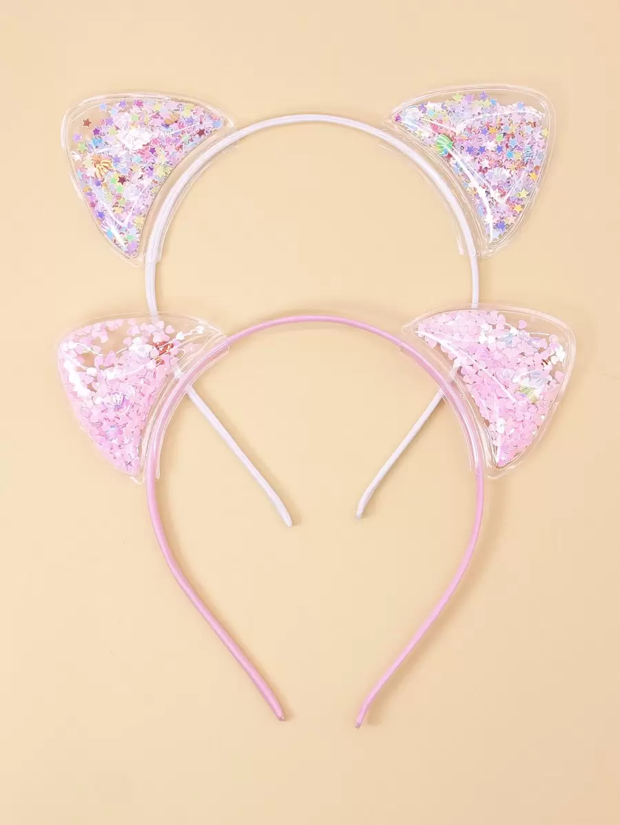 2入組小女童貓咪耳朵設計髮箍 - 淺粉色 - 查看 1