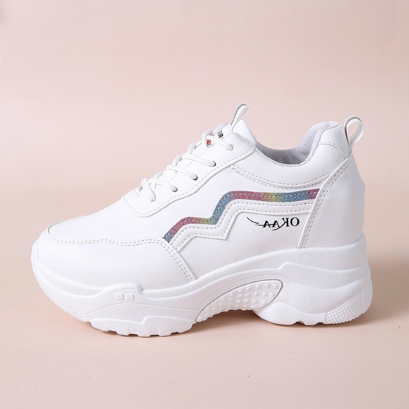 

Lace Up Front Hidden Wedge Chunky Sneakers, White