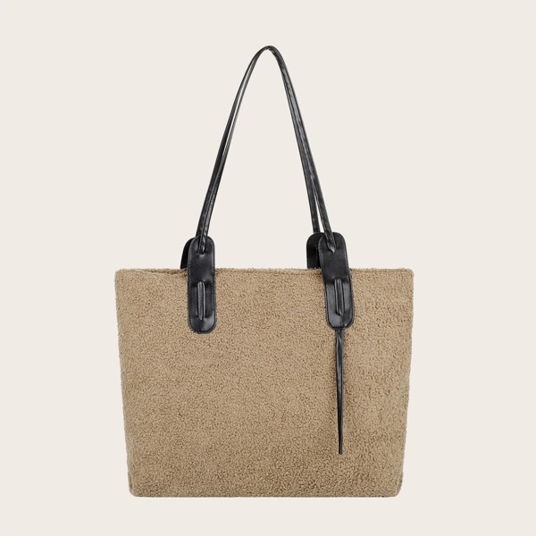 

Minimalist Fuzzy Tote Bag, Khaki