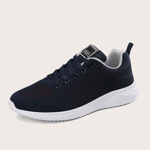 

Men Letter Patch Lace-up Front Sneakers, Blue