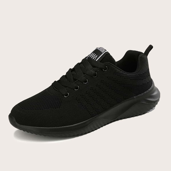 

Men Letter Patch Lace-up Front Sneakers, Black