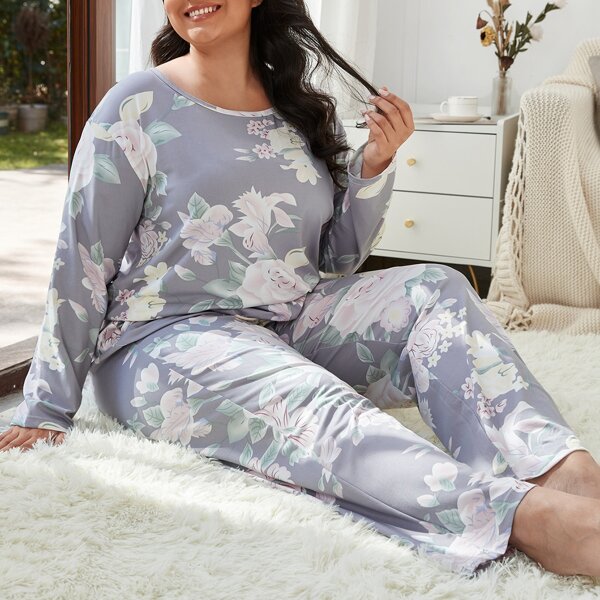 

Plus Floral Print PJ Set, Multicolor