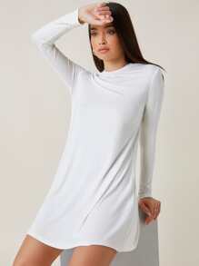 SHEIN BASICS Vestido camiseta unicolor - Blanco - Ver 1