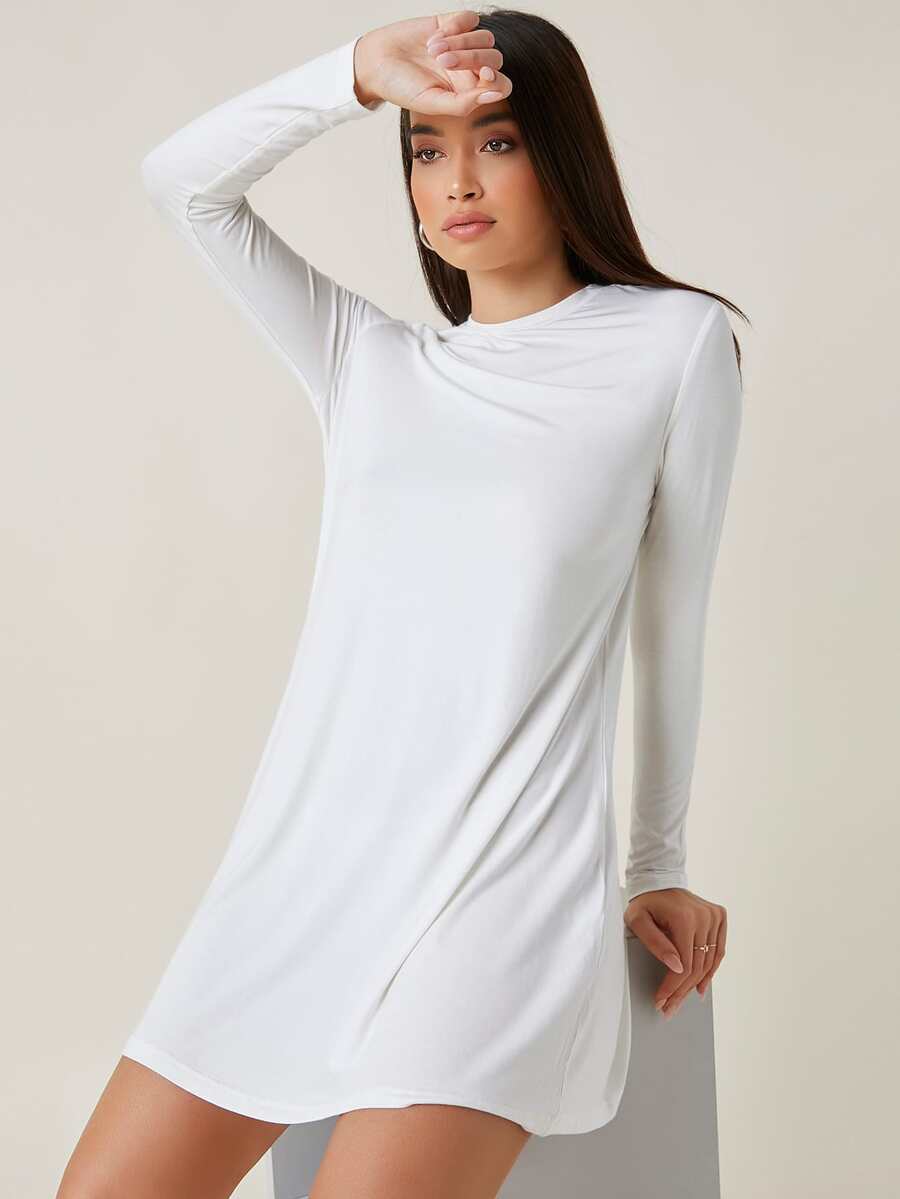 SHEIN BASICS Vestido camiseta unicolor - Blanco - Ver 1
