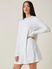 SHEIN BASICS Vestido camiseta unicolor - Blanco - Ver 3
