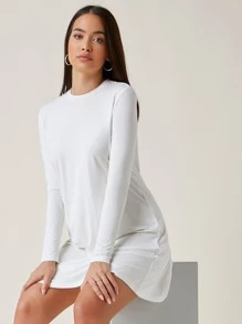SHEIN BASICS Vestido camiseta unicolor - Blanco - Ver 4