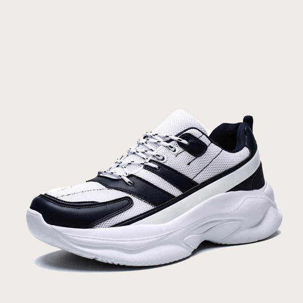 

Men Color Block Lace-up Front Chunky Sneakers, White