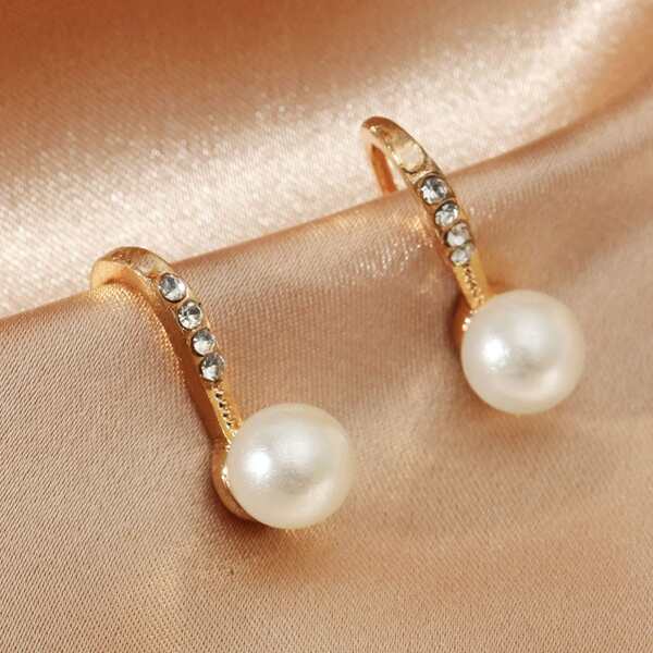 

Faux Pearl Earrings, Gold