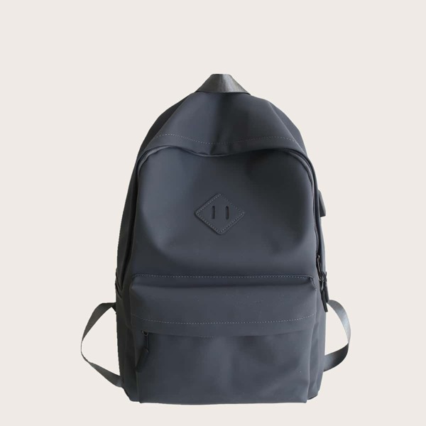 

Men Minimalist USB Port Detail Backpack, Dark grey