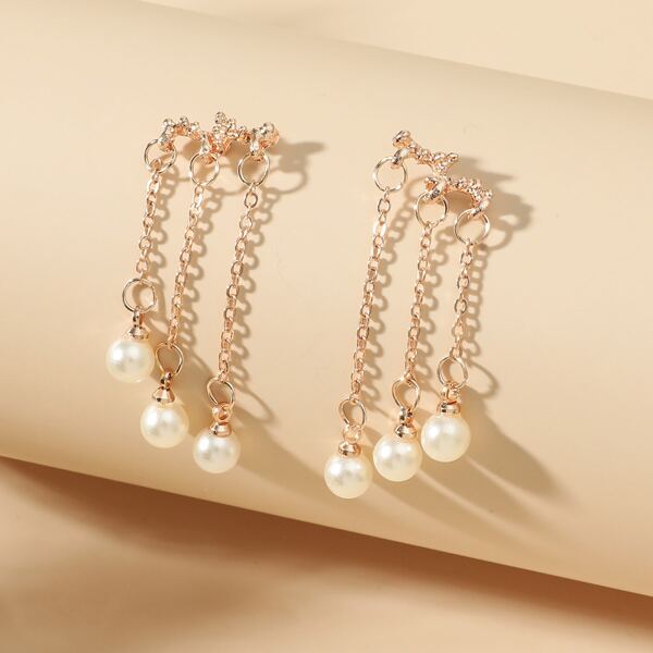 

Faux Pearl Drop Earrings, Rose gold