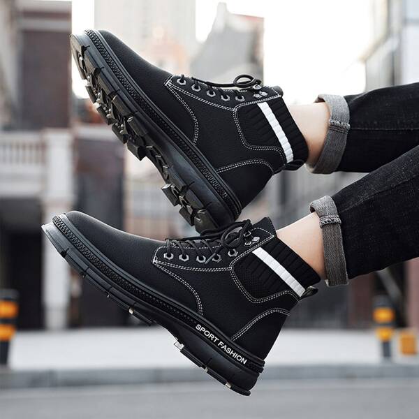 

Men Letter Graphic Lace-up Front Ankle Boots, Black
