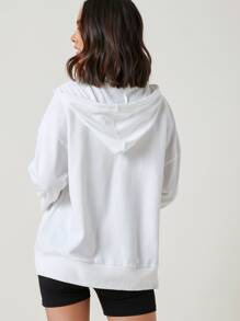 SHEIN BASICS Capucha algodón con cremallera bolsillo con cordón - Blanco - Ver 2