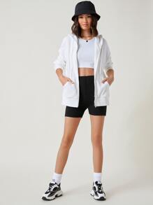 SHEIN BASICS Capucha algodón con cremallera bolsillo con cordón - Blanco - Ver 5