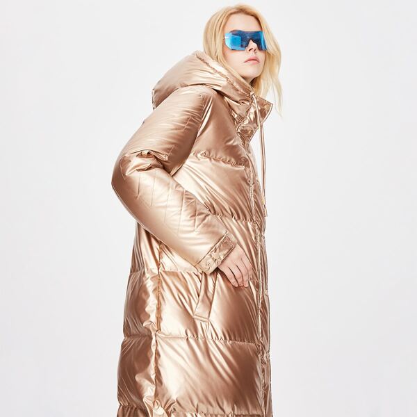 

Zip Up Hooded Pocket Side Down Coat, Gold