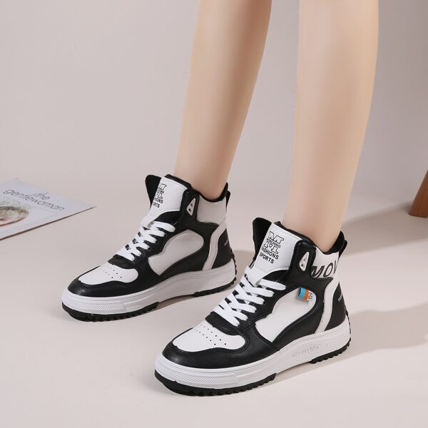 

Two Tone Lace-up Front High Top Sneakers, Black and white