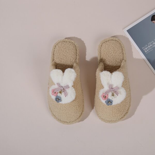 

Bow & Flower Decor Fuzzy Slippers, Khaki