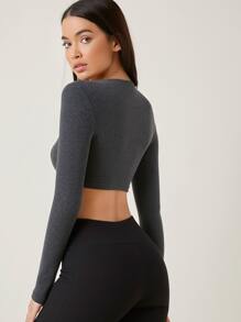 SHEIN BASICS Top Cây trồng Bông Chất rắn - Màu xám đen - Xem 2