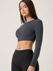 SHEIN BASICS Top Cây trồng Bông Chất rắn - Màu xám đen - Xem 3